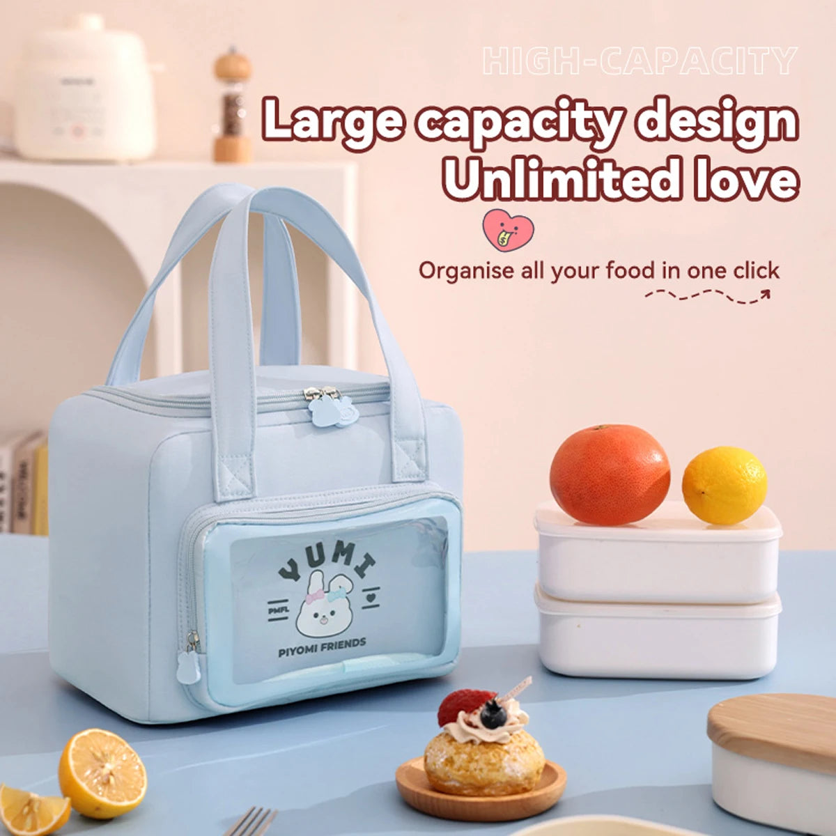 8L Cartoon Large Capacity Tote Lunch Bag