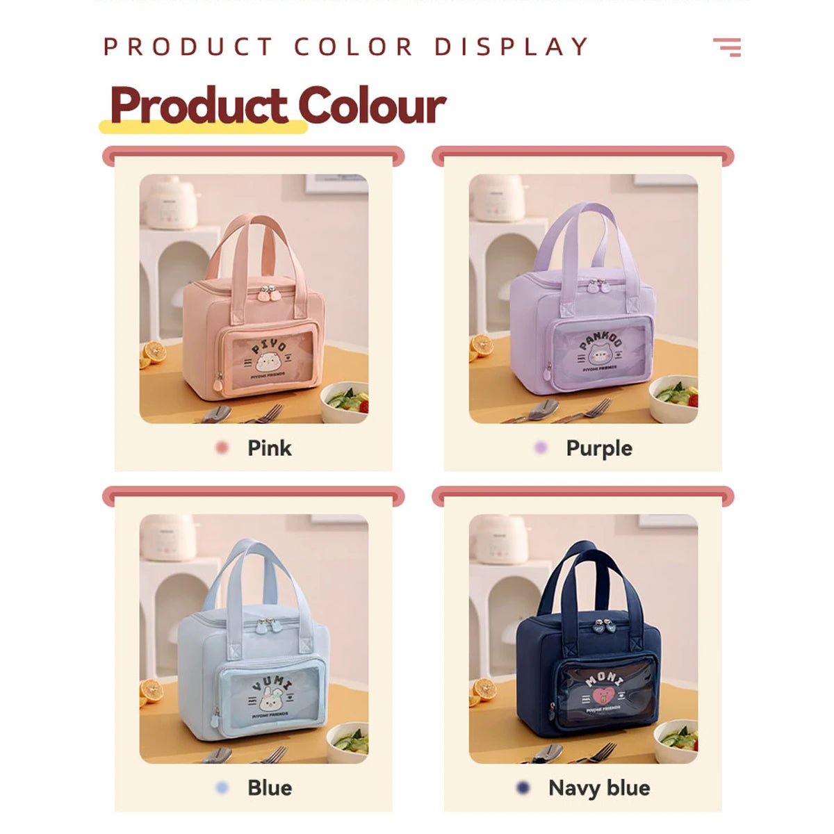 8L Cartoon Large Capacity Tote Lunch Bag