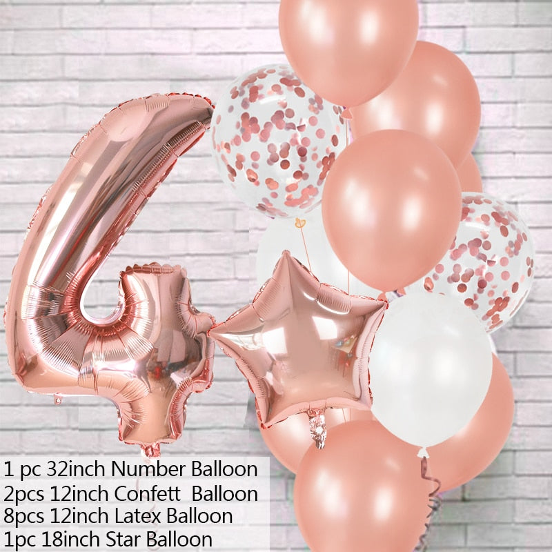 12Pcs/set Blue Number Foil Latex Balloons