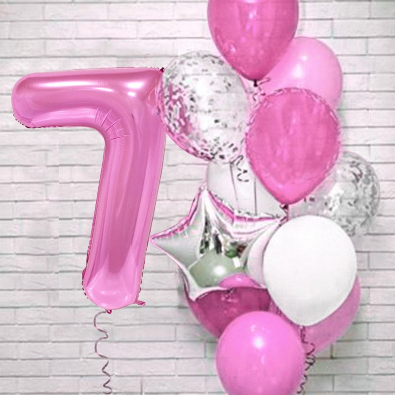 12Pcs/set Blue Number Foil Latex Balloons