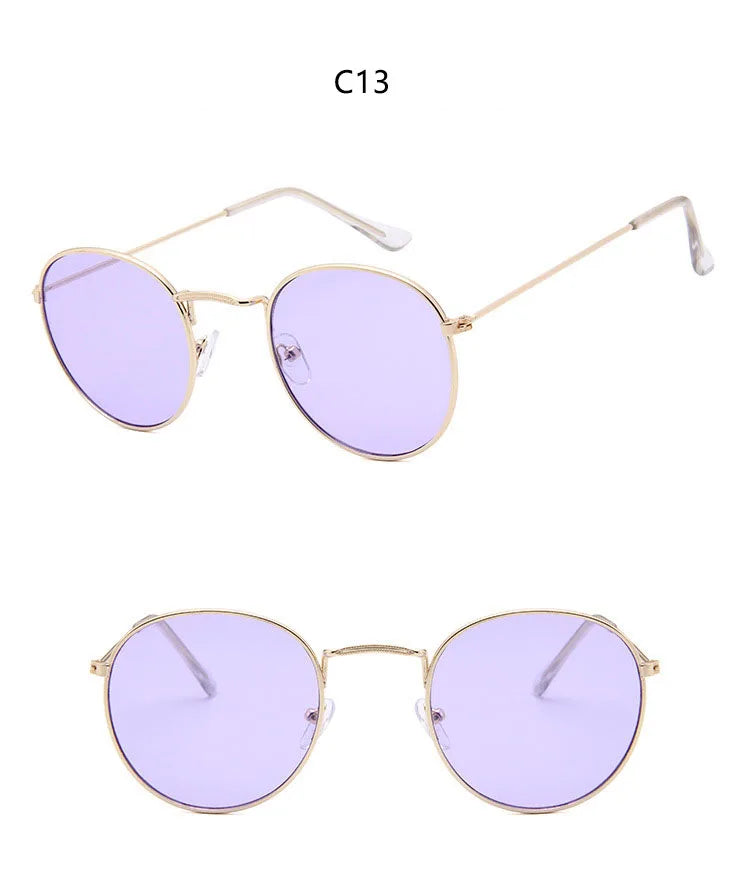 Blue Mirror Round Sunglasses For Women UV400