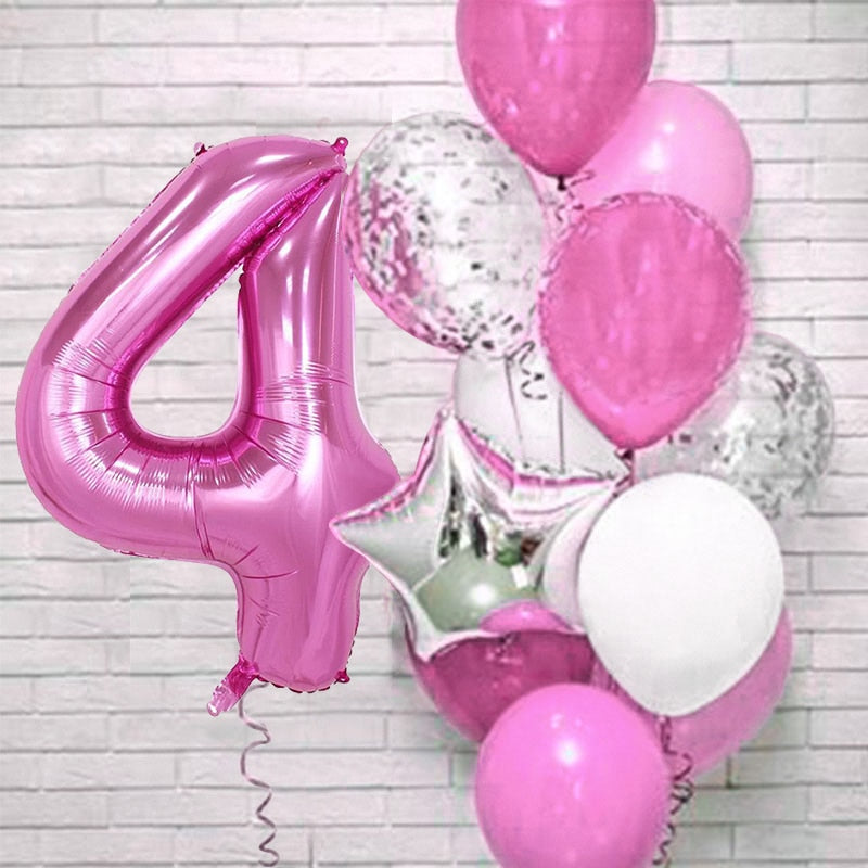 12Pcs/set Blue Number Foil Latex Balloons