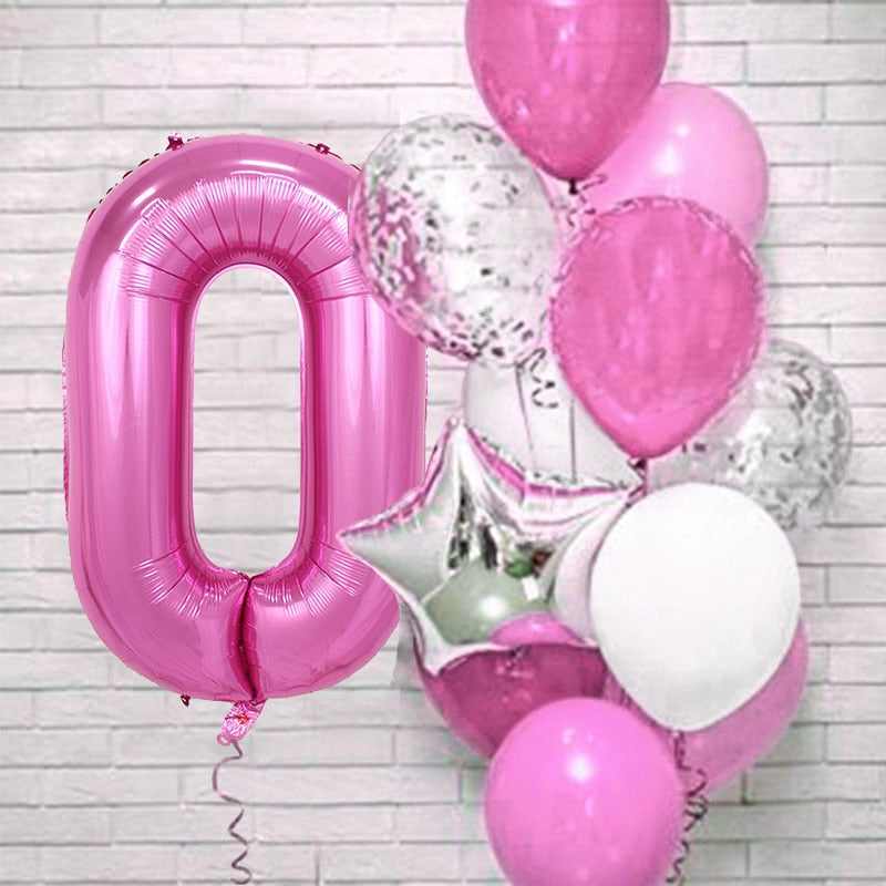 12Pcs/set Blue Number Foil Latex Balloons