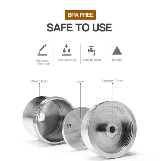 Stainless Steel Refillable Coffee Pod with Tamper & Spoon