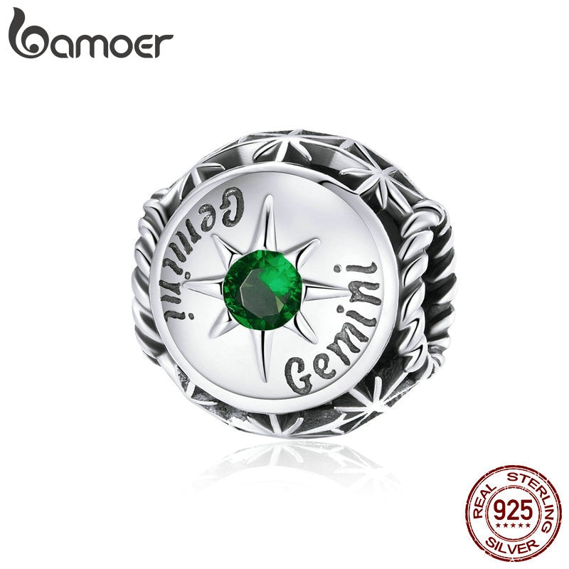 BAMOER Zodiac Star Sign 925 Sterling Silver Charm Beads