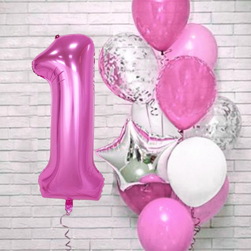 12Pcs/set Blue Number Foil Latex Balloons