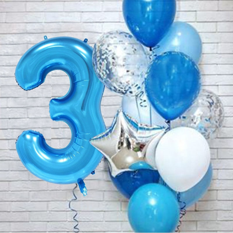 12Pcs/set Blue Number Foil Latex Balloons