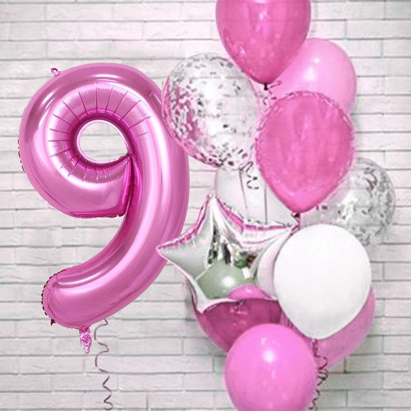 12Pcs/set Blue Number Foil Latex Balloons