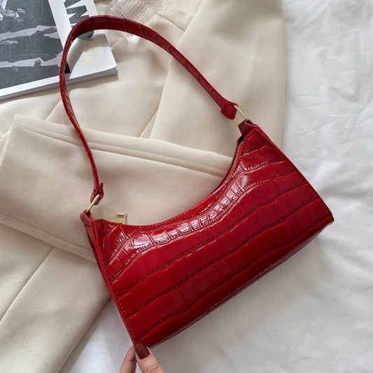 Alligator Pattern PU Leather Baguette Shoulder Bag