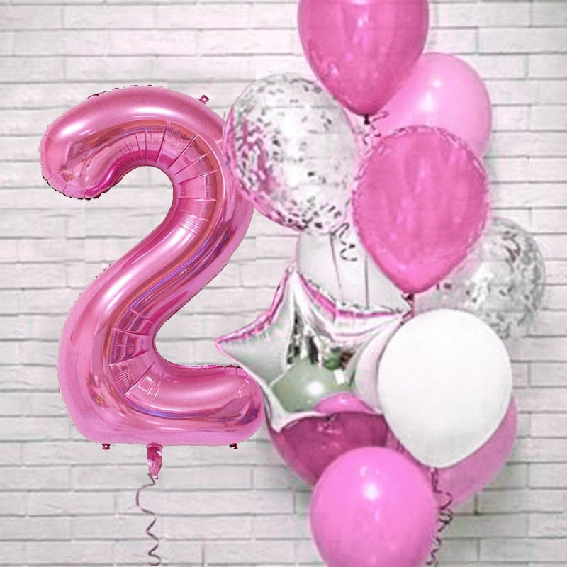 12Pcs/set Blue Number Foil Latex Balloons