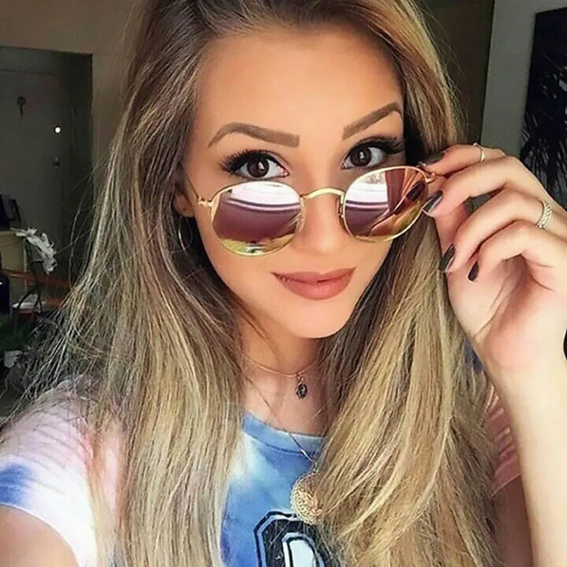 Blue Mirror Round Sunglasses For Women UV400