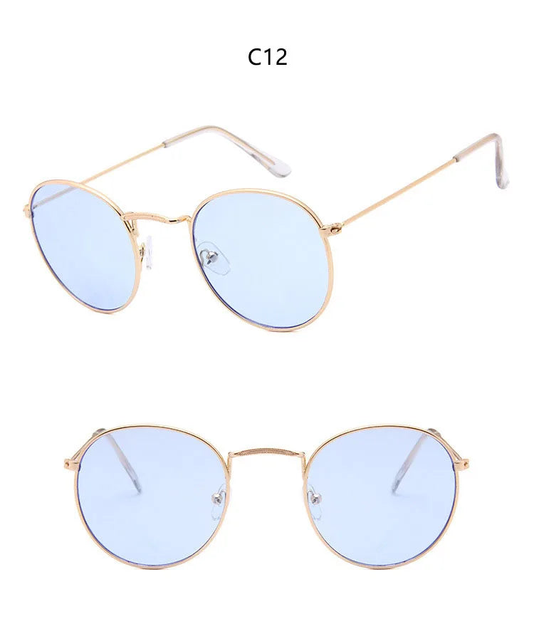 Blue Mirror Round Sunglasses For Women UV400