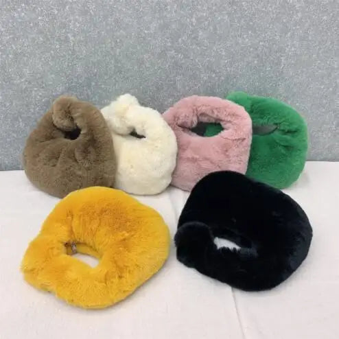 Plush Half Moon Faux Fur Clutch Bag