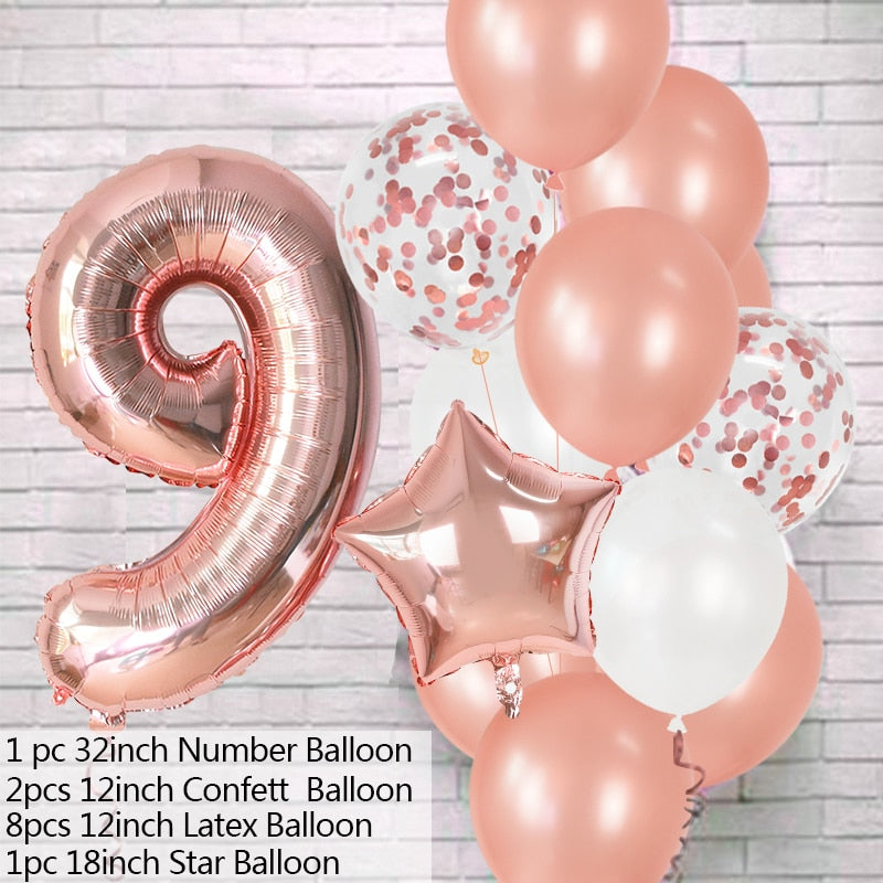12Pcs/set Blue Number Foil Latex Balloons