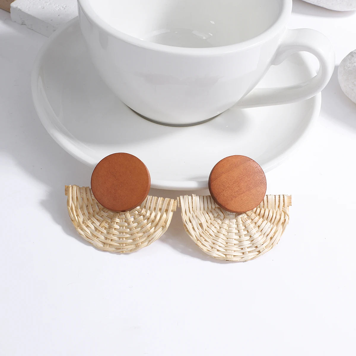 AENSOA Boho Handmade Geometric Wooden Drop Earrings