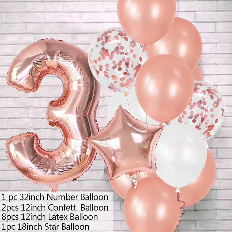 12Pcs/set Blue Number Foil Latex Balloons