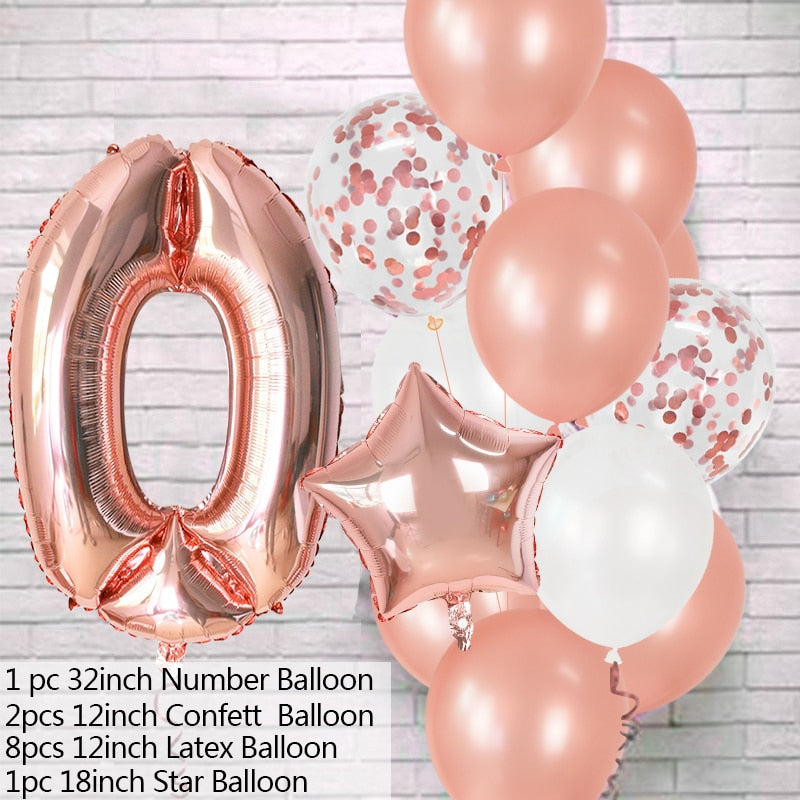 12Pcs/set Blue Number Foil Latex Balloons