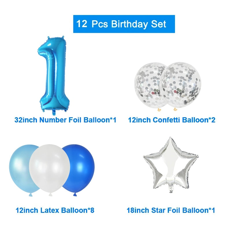 12Pcs/set Blue Number Foil Latex Balloons