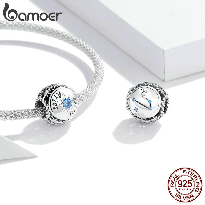 BAMOER Zodiac Star Sign 925 Sterling Silver Charm Beads