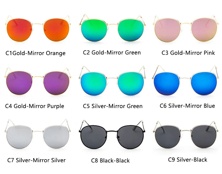 Blue Mirror Round Sunglasses For Women UV400