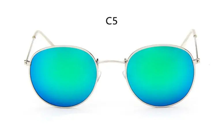 Blue Mirror Round Sunglasses For Women UV400