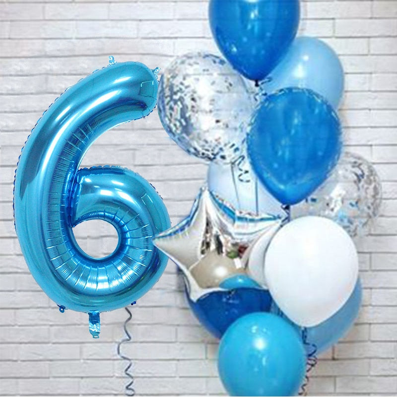 12Pcs/set Blue Number Foil Latex Balloons