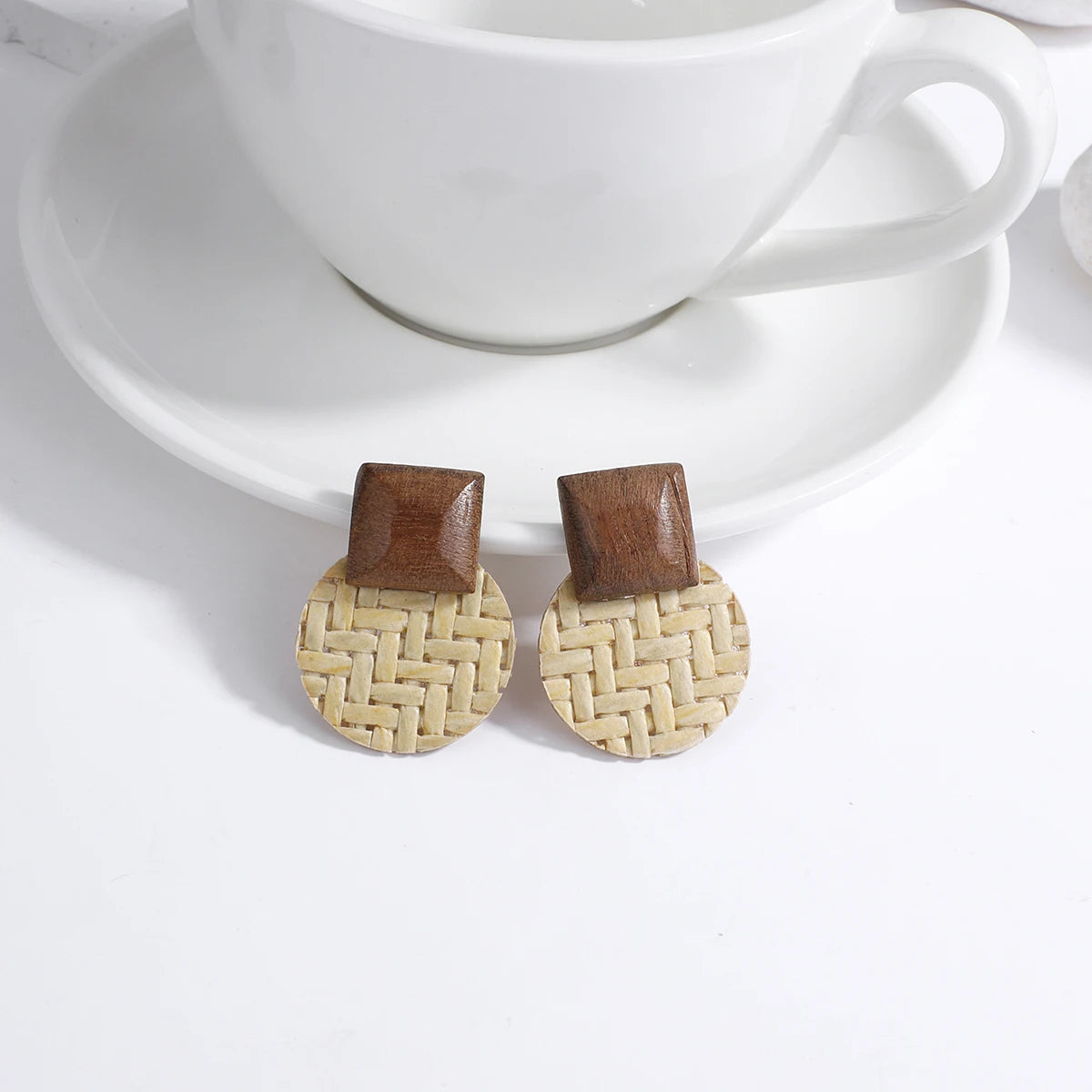 AENSOA Boho Handmade Geometric Wooden Drop Earrings