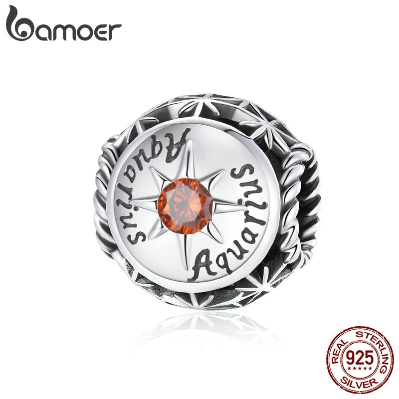 BAMOER Zodiac Star Sign 925 Sterling Silver Charm Beads