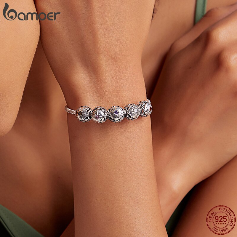 BAMOER Zodiac Star Sign 925 Sterling Silver Charm Beads