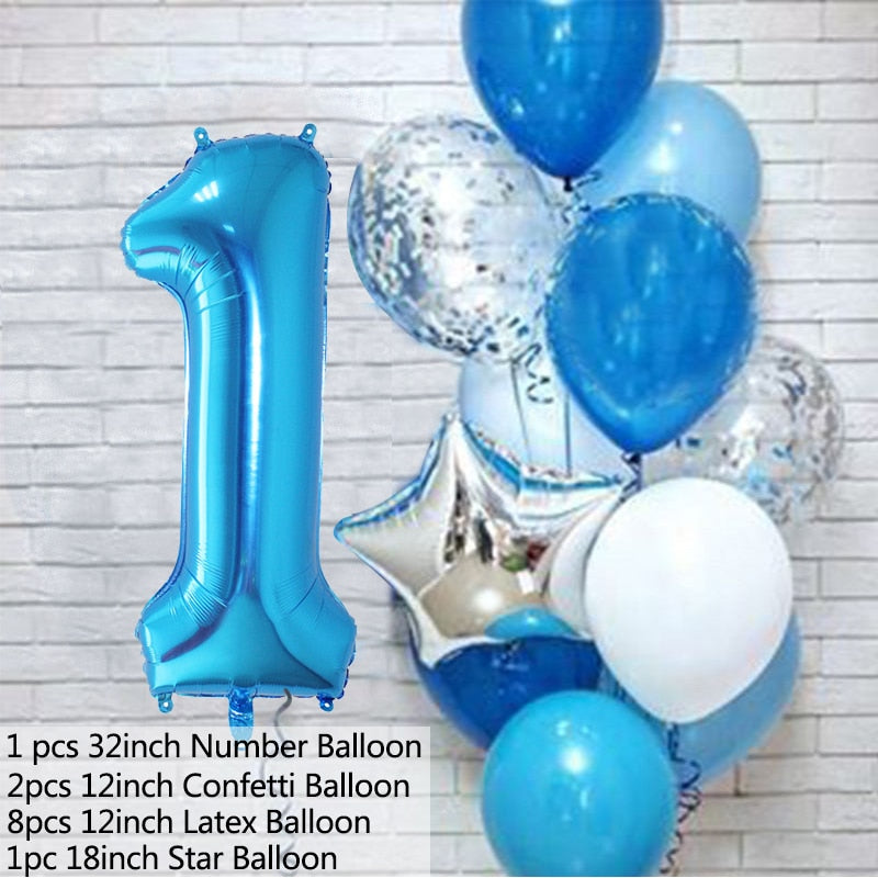 12Pcs/set Blue Number Foil Latex Balloons