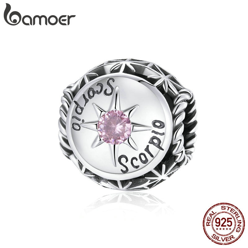 BAMOER Zodiac Star Sign 925 Sterling Silver Charm Beads