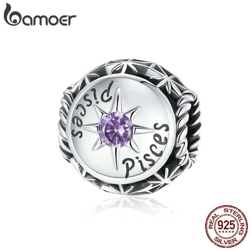 BAMOER Zodiac Star Sign 925 Sterling Silver Charm Beads