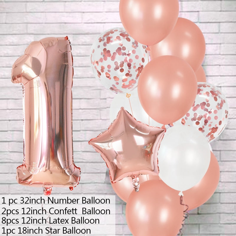 12Pcs/set Blue Number Foil Latex Balloons
