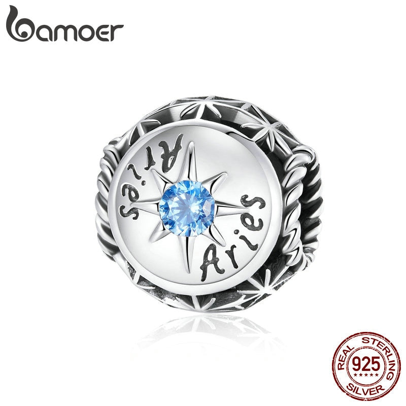 BAMOER Zodiac Star Sign 925 Sterling Silver Charm Beads