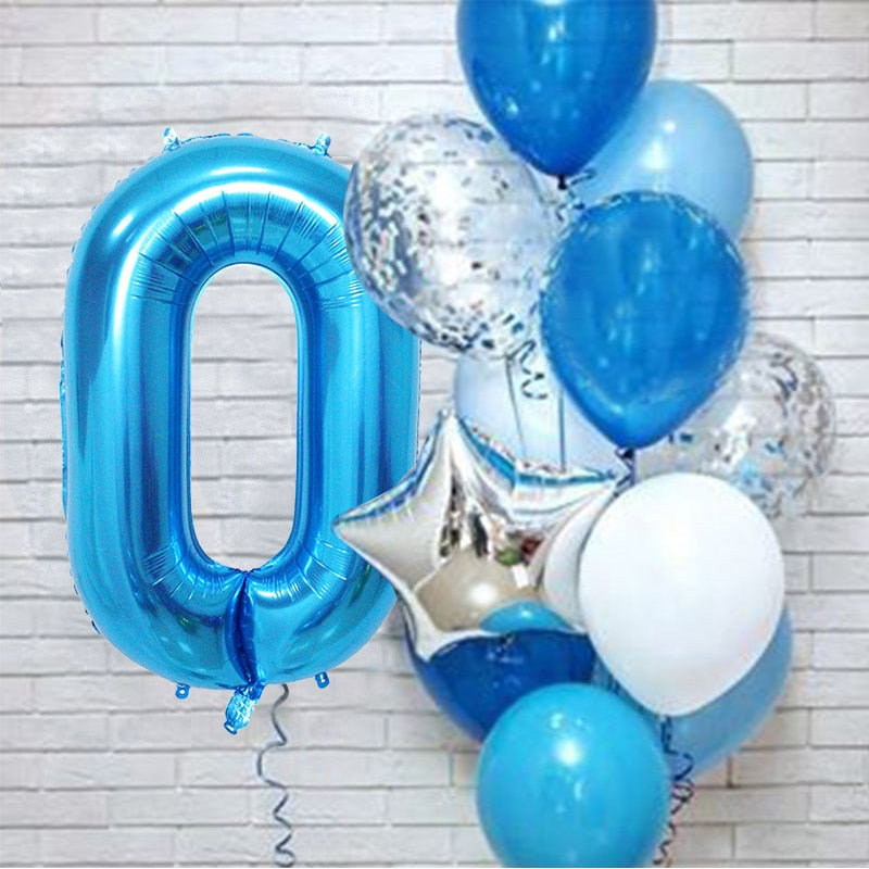 12Pcs/set Blue Number Foil Latex Balloons