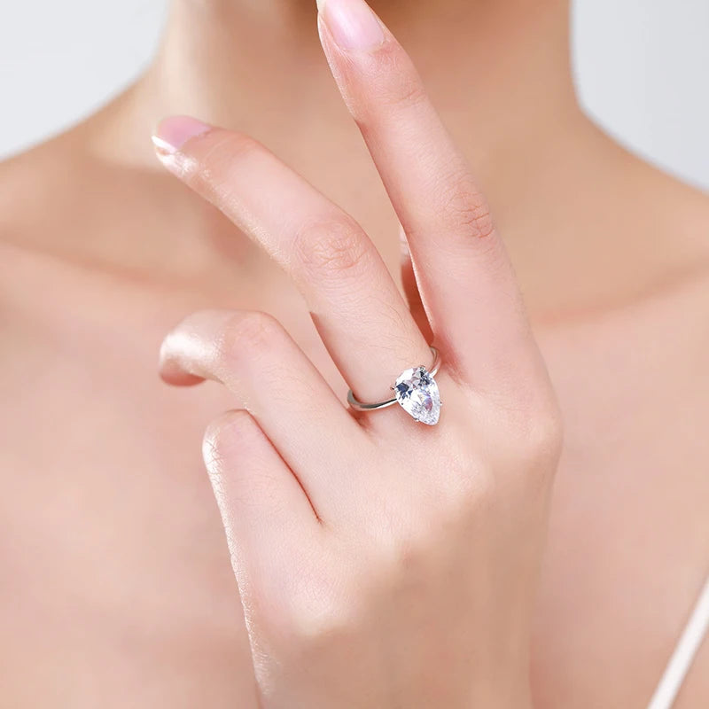 Ailmay Real 925 Sterling Silver Luxury 3ct Water Drop Shape Ring