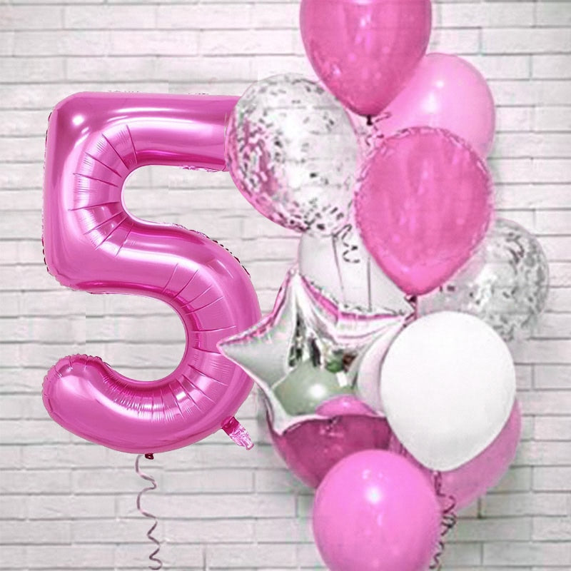 12Pcs/set Blue Number Foil Latex Balloons