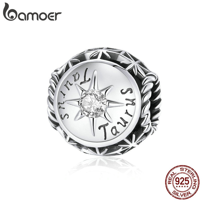 BAMOER Zodiac Star Sign 925 Sterling Silver Charm Beads