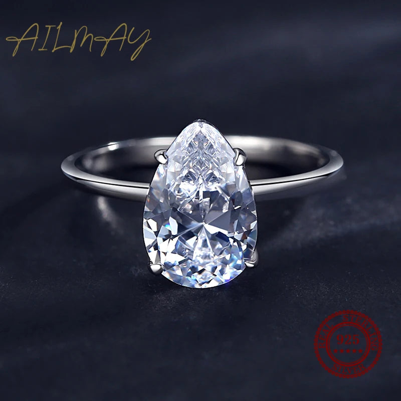 Ailmay Real 925 Sterling Silver Luxury 3ct Water Drop Shape Ring