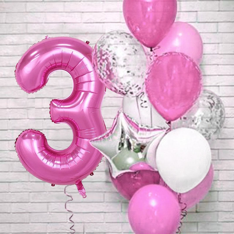 12Pcs/set Blue Number Foil Latex Balloons