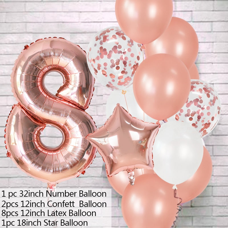 12Pcs/set Blue Number Foil Latex Balloons
