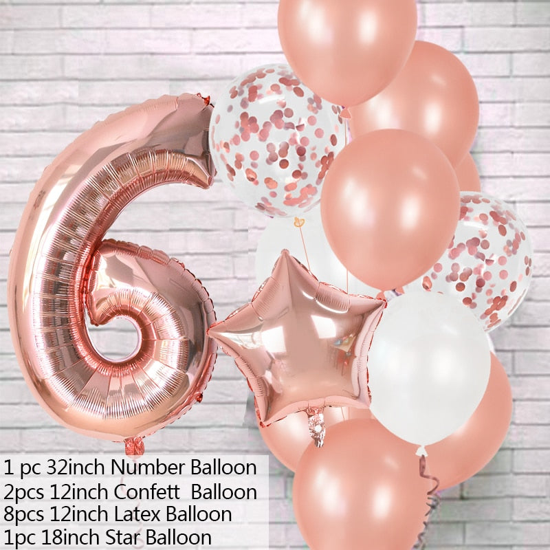 12Pcs/set Blue Number Foil Latex Balloons