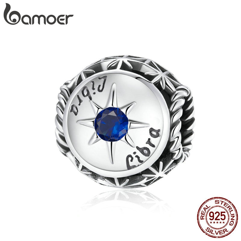 BAMOER Zodiac Star Sign 925 Sterling Silver Charm Beads