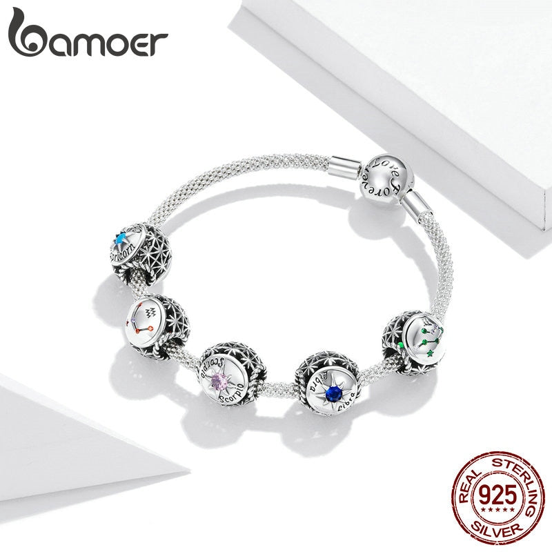 BAMOER Zodiac Star Sign 925 Sterling Silver Charm Beads