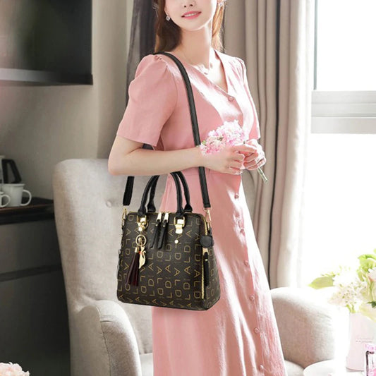 Large PU Leather Monogram Tote Handbag