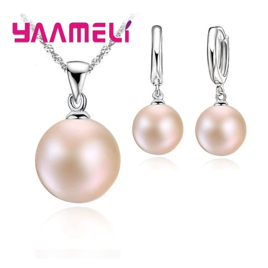 Pearl Necklace & Hoop Earrings Jewelry Set