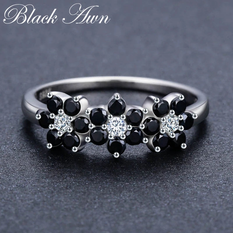 Black Awn Jewelry Flower Bague Wedding Ring