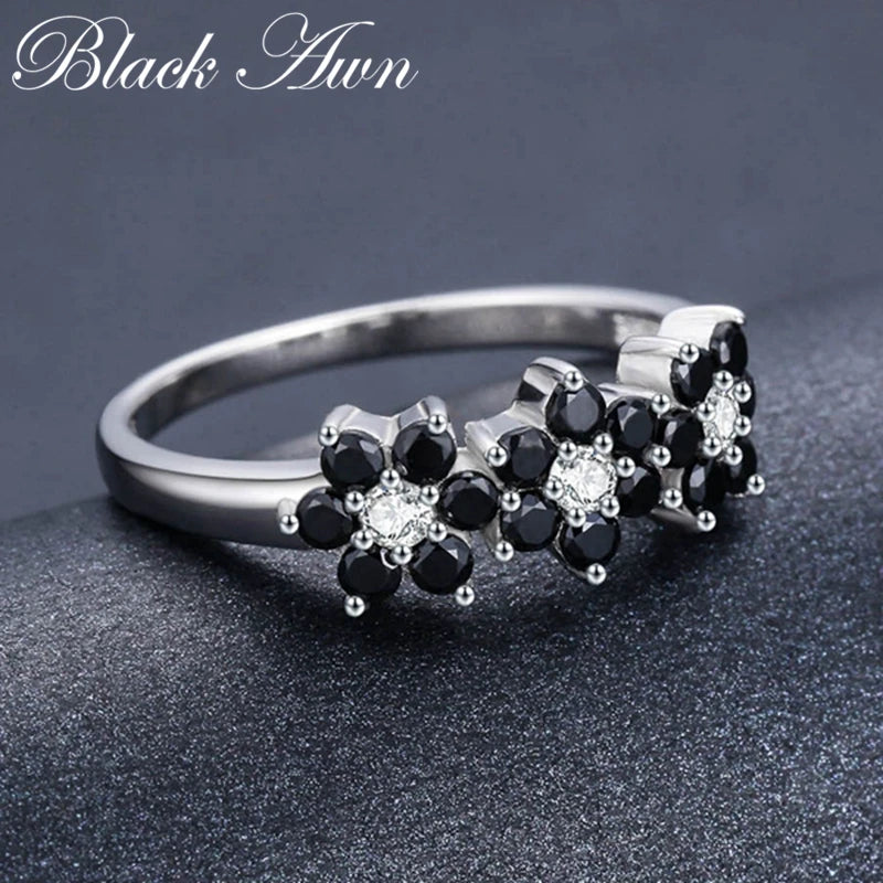 Black Awn Jewelry Flower Bague Wedding Ring