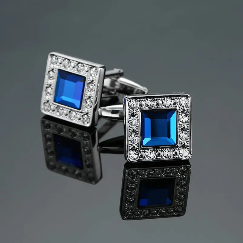 Novelty Luxury Blue White Crystal Cufflinks