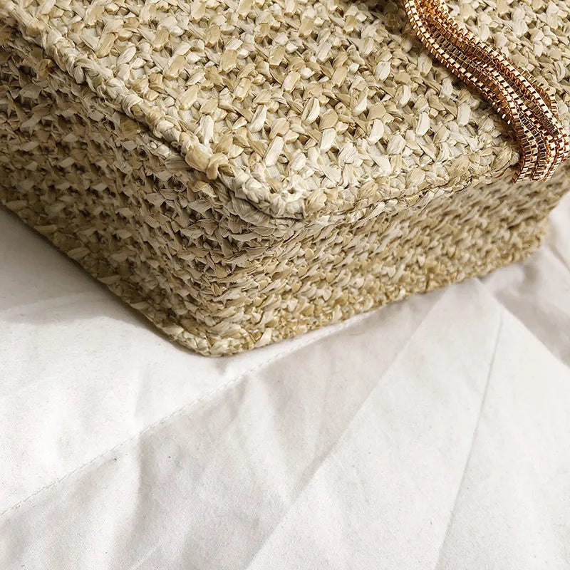 Hexagon Straw+leather Handbag